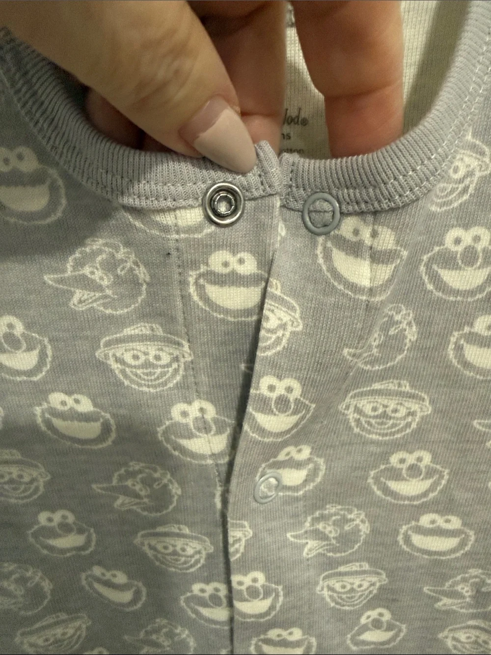 Land Of Nod Gray Footed One-Piece with White Character Faces